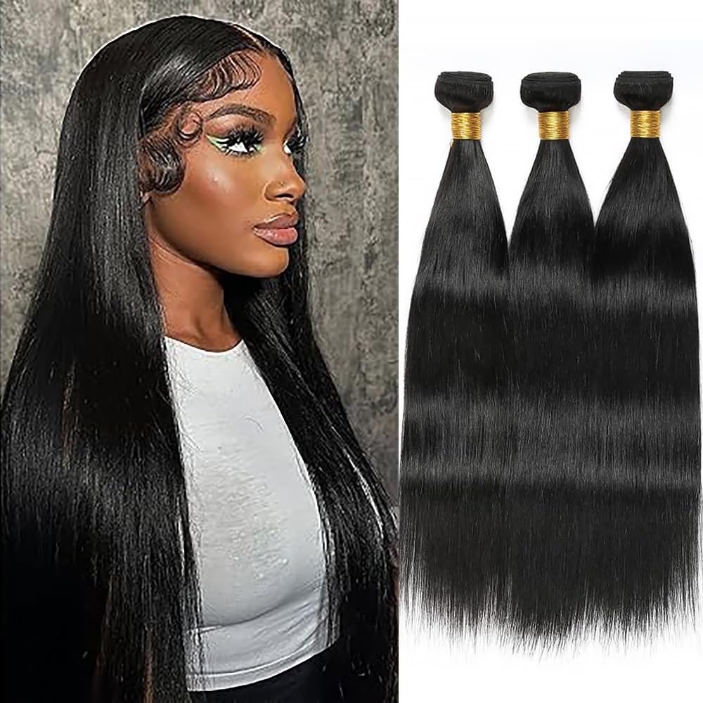 JK #1B 50G ST Human Hair Bundles 24 26 28 Inch Straight Natural Black 3 Pack